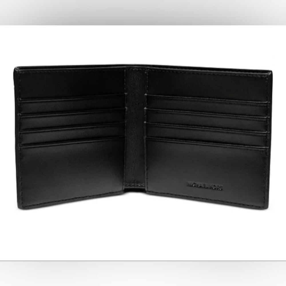 New Michael Kors Signature Logo Black Bifold Wallet Mason - Picture 2 of 4